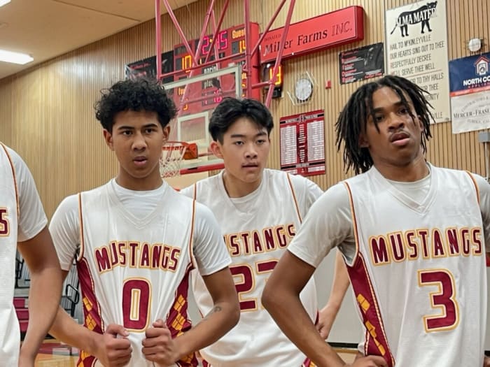 Lincoln standouts Somarri Tanner (0), Kaleb Bahn (23) and Ceyaan Lutt (3).